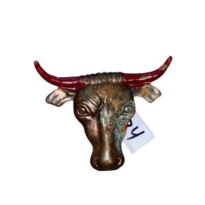 Vintage Bull Head Pin Brooch Copper Steer
